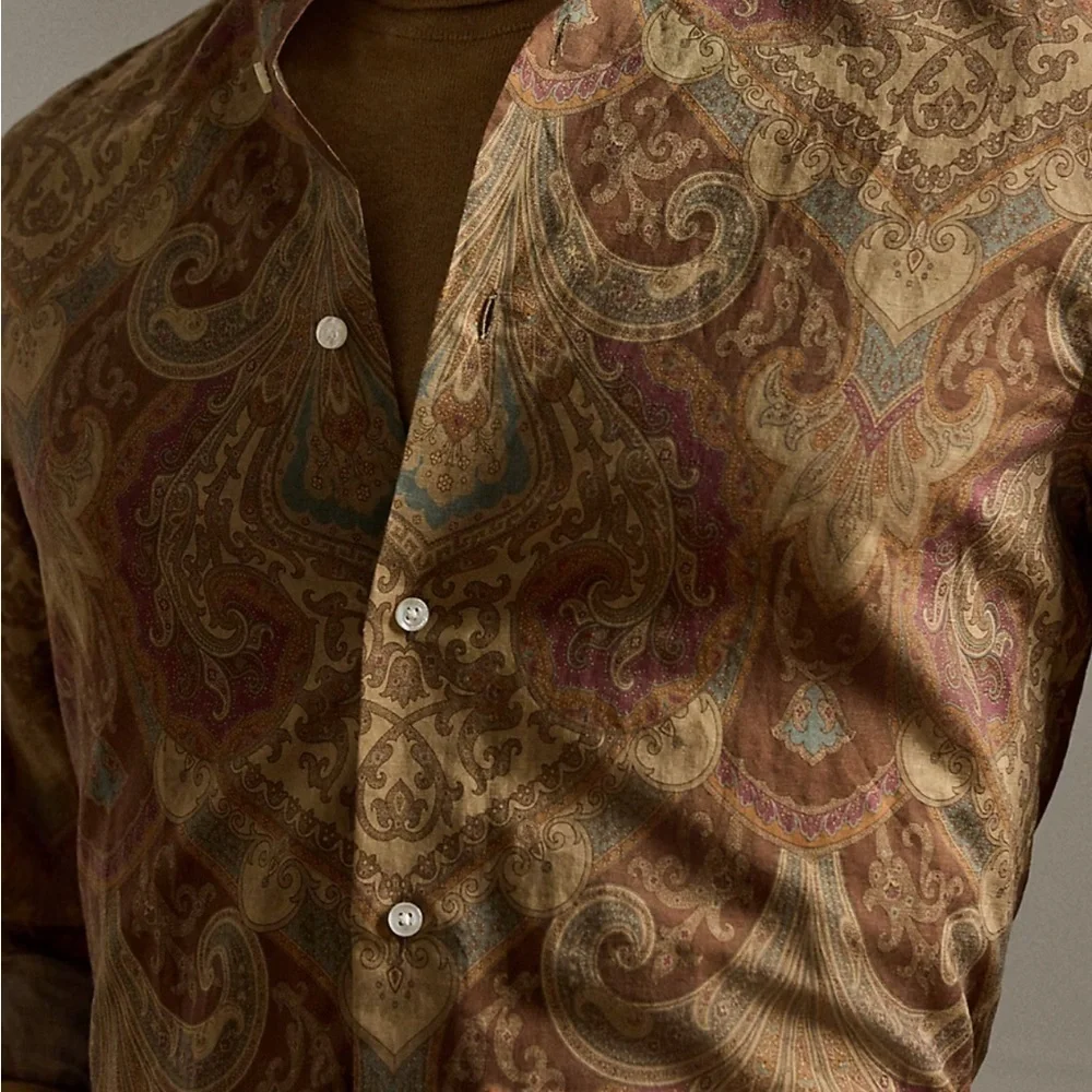 Lauren Ralph Lauren Corpcore Heritage 100% Cotton gold multicolor Shirt Medium - Picture 5 of 14